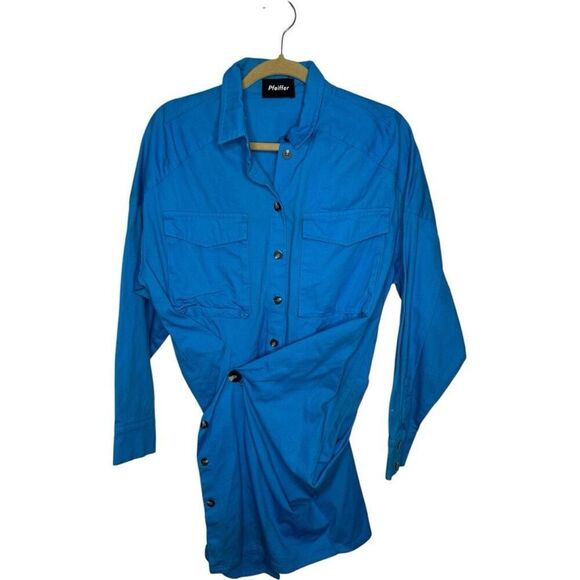 Pfifer Forbes Mini Dress in Pool Blue Size M Revolve Shirt Classic Asymmetrical - Picture 4 of 14